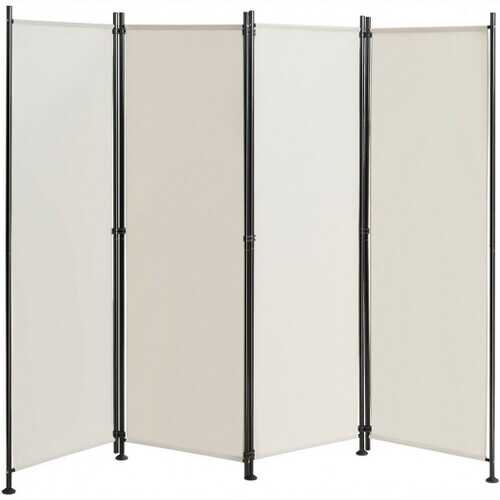 4-Panel Room Divider Folding Privacy Screen-Beige - Color: Beige