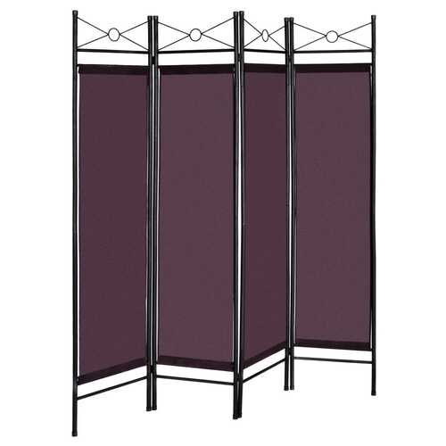 4 Panels Metal Frame Room Private Folding Screen-Brown - Color: Brown