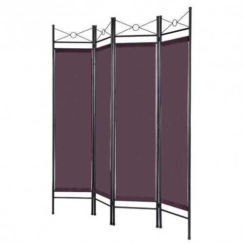 4 Panels Metal Frame Room Private Folding Screen-Brown - Color: Brown