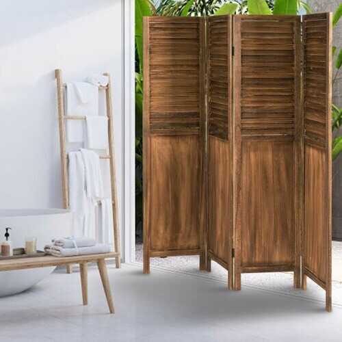 5.6 Ft Tall 4 Panel Folding Privacy Room Divider-Wood - Color: Wood