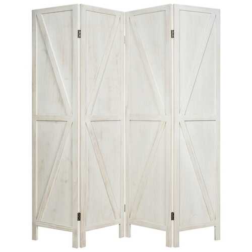 4 Panels Folding Wooden Room Divider-White - Color: White