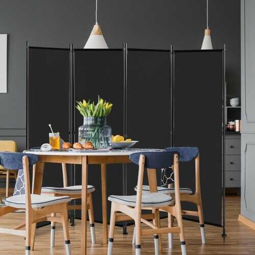 4-Panel Room Divider Folding Privacy Screen-Black - Color: Black