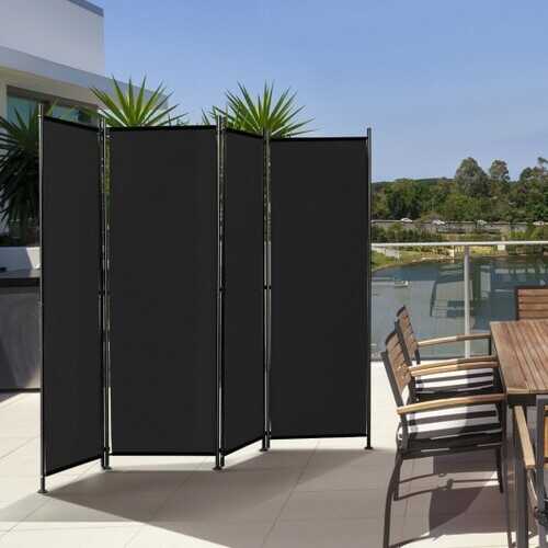 4-Panel Room Divider Folding Privacy Screen-Black - Color: Black