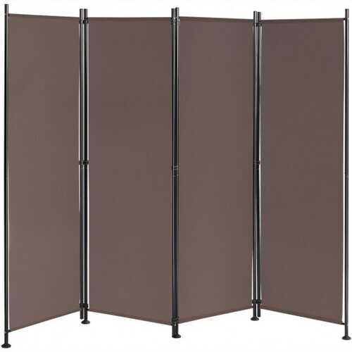 4-Panel Room Divider Folding Privacy Screen-Coffee - Color: Coffee