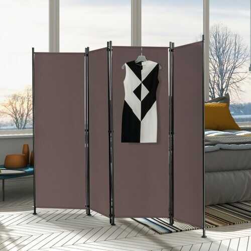 4-Panel Room Divider Folding Privacy Screen-Coffee - Color: Coffee
