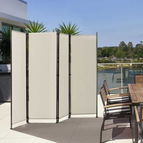 4-Panel Room Divider Folding Privacy Screen-Beige - Color: Beige