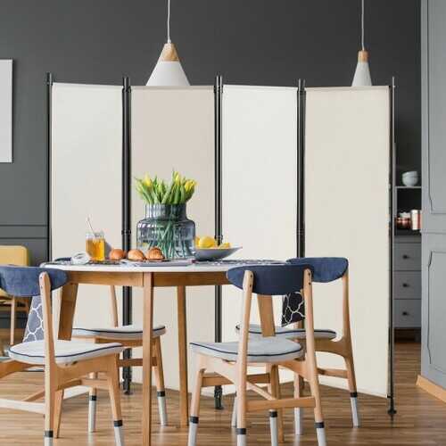 4-Panel Room Divider Folding Privacy Screen-Beige - Color: Beige