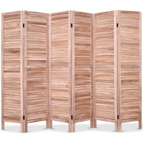 6 Panels Classic Venetian Wooden Slat Room Screen-Brown - Color: Brown