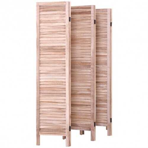 6 Panels Classic Venetian Wooden Slat Room Screen-Brown - Color: Brown